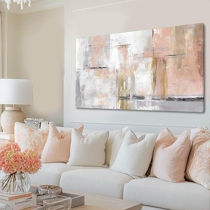 SOUGUAN Canvas Art Gold Wall Decor for Girl Pink Pictures for Living Room Wall Decoration Abstract Wall Art White Modern Painting Pictures 20"x40"