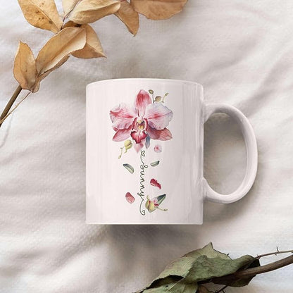 Novelty Coffee Cup With Orchid Design, Personalized Name Flower Accent Mug, Custom Orchid Flower Ceramic Cup 11oz 15oz, Customized Flower Lover Mug, Gift For Family Member
