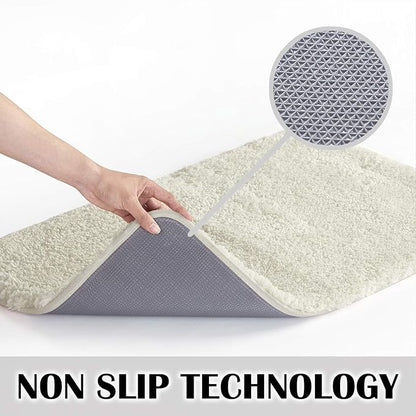 Suchtale Non Slip Bath Mat - Soft Microfiber Shaggy Bath Mat, Machine Washable, Thick Plush U Shape Toilet Rug (20 x 24, Ivory)