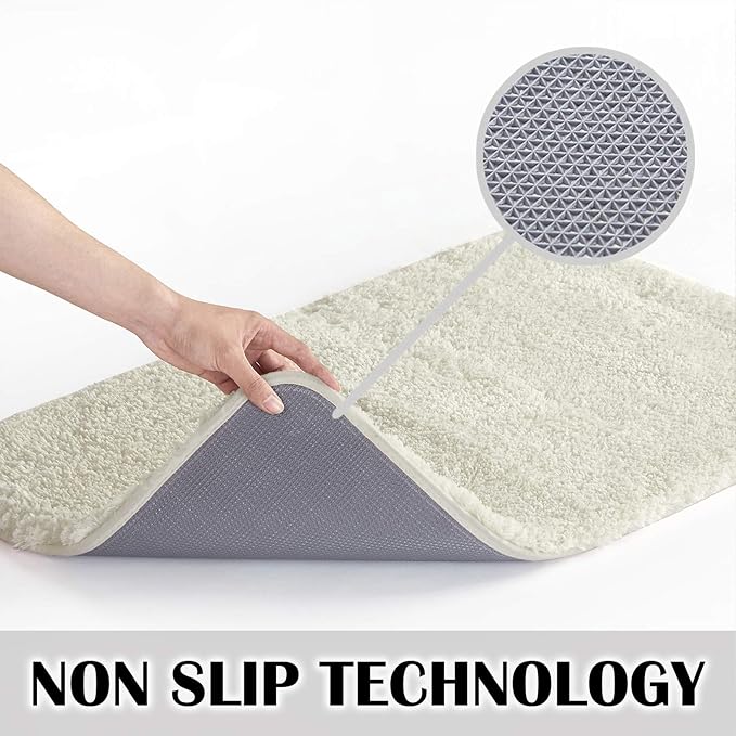 Suchtale Large Bathroom Rug - Extra Soft and Absorbent Shaggy Microfiber Bath Mat - Machine Washable Non Slip Mat - Rubber Back (24 x 60 Ivory)