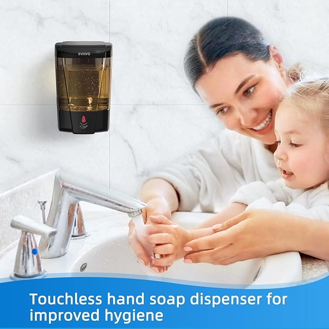 SVAVO Automatic Soap Dispenser Hand Soap Dispenser Wall Mount 600m/21fl.oz, Touchless Electric Sensor Pump Battery Operated for Offices Home Kitchen Bathroom Hotel Restaurant Commercial