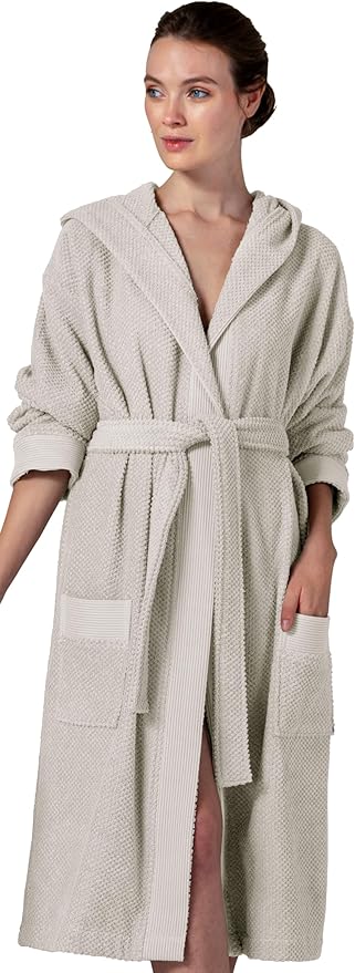 Organic Turkish Cotton Terry Hooded Kimono Bathrobe, Robe for Women
