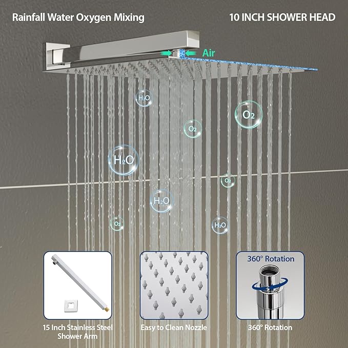 Sarlai Shower Faucet Set Bathroom Square Rainfall Shower Head and Handle Combo Wall Mounted Shower Faucet with Valve 12 Inch Shower Head Trim Systems Chrome