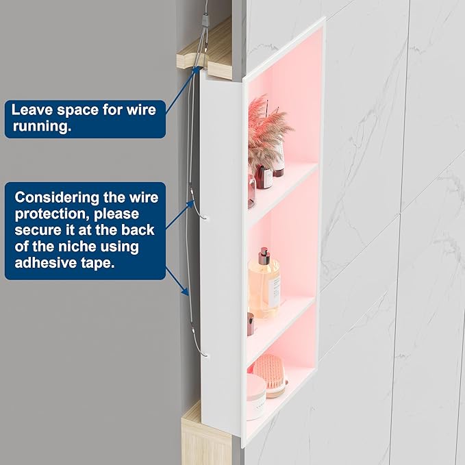 Stainless Steel Shower Niche 12" X 30", No Tile Needed Wall Niche with RGB Led Light, Recessed Shower Shelf for Bathroom Storage Over Mount Installation, Matte White