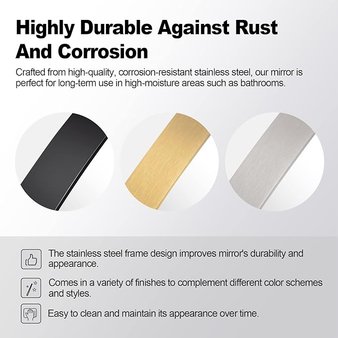 ANDY STAR Brushed Nickel Mirror, 28x36 Inch Stainless Steel Metal Frame Oblong Bathroom Mirror for Vanity, 1’’ Deep Wall Mounted Vertically/Horizontal