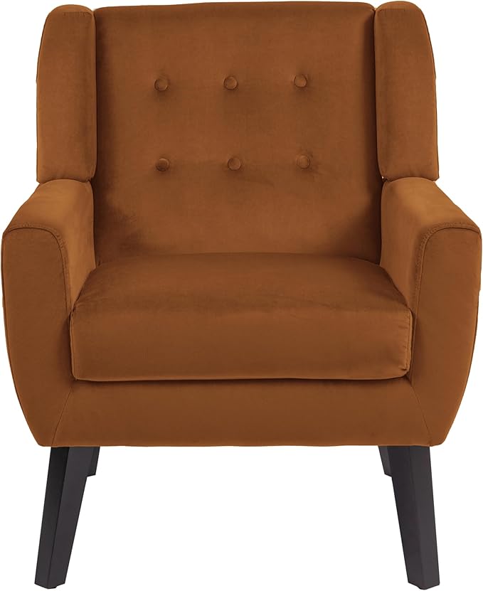 UIXE Accent Chair, Velvet Upholstered Armchair for Living Room, Modern Club Arm Chairs Comfy Single Sofa Button Tufted Bedroom Reading Seat - Orange, Set of 1