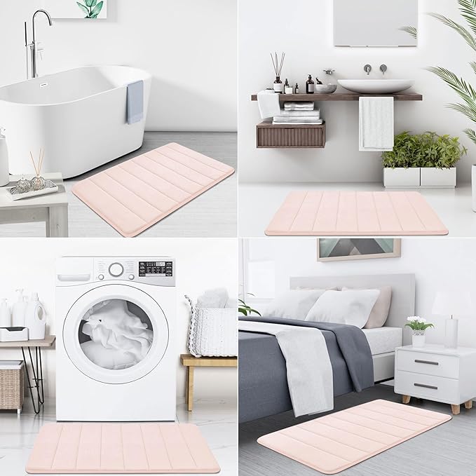 Buganda Memory Foam Bath Mat, 35.4" x 24", Ultra Soft and Non-Slip Bathroom Rugs, Water Absorbent and Machine Washable Bath Rug Runner for Bathroom, Shower, and Tub, Pink
