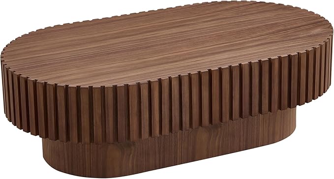 43.7" Oval Coffee Table for Living Room,Modern Handcraft Drum Coffee TableSmall Wooden Coffee Table with Sturdy Pedestal Easy Assembly for Office-Walnut