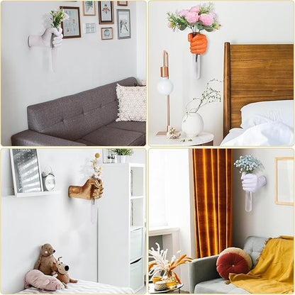 Creative Wall Hanging Sculpture, Funky White Hand Vases Home Decor, Artistic Hanging Hand Sculptures with Test Tube Vases, Unique Wall Art Statue