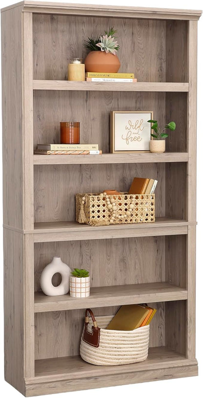 Sauder 5 Tier Book Shelf Wooden Bookcase Multipurpose Bookshelf for Home Office, Living Room, in Laurel Oak