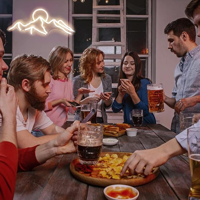 Ulalaza LED Decorative Lights USB Mountains Sunrise Sunset Led Neon Signs Home Decoration Wall Art Holiday Gift Brightness Adjustable 16.5''x11.8''