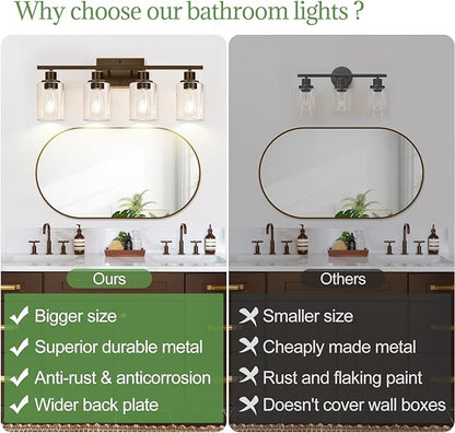 4 Light Bathroom Light Fixtures, Oil-Rubbed Bronze Modern Vanity Lights with Clear Glass Shades, Bathroom Wall Lamp for Mirror Living Room Cabinet
