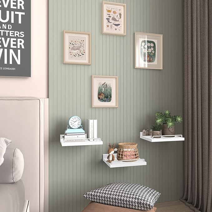 Small Floating Shelf, 6 X 9 Inches Farmhouse Wall Shelves for Living Room, Bedroom, Picture Frames, Plants, Kitchen, Set of 3 (White)