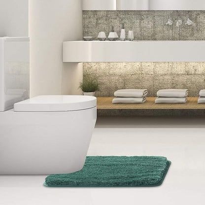Suchtale Contour Rug Non Slip Bath Mat Water Absorbent Soft Microfiber Shaggy Bath Mat Machine Washable Thick Plush U Shape Toilet Rug (20 x 24, Hunter Green)