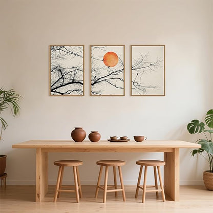 Celestdeco Large Vintage Tree Branch Framed Canvas Wall Art Set, Retro Tree Drawing Wall Decor, Nature Botanical Wall Painting, Neutral Landscape Art Print for Living Room, Bedroom, Office - 24"X36"X3