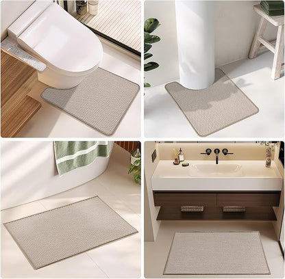 Bathroom Rugs Non Slip Washable, Super Absorbent Thin Bath Mat Small Quick Dry Low Pile Bathroom Rug, Beige 16"x24"