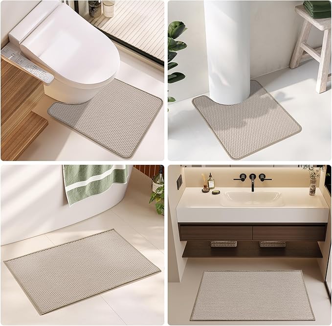 Bathroom Rugs Non Slip Washable, Super Absorbent Thin Bath Mat Quick Dry Low Pile Bathroom Rug, Beige 24"x47"