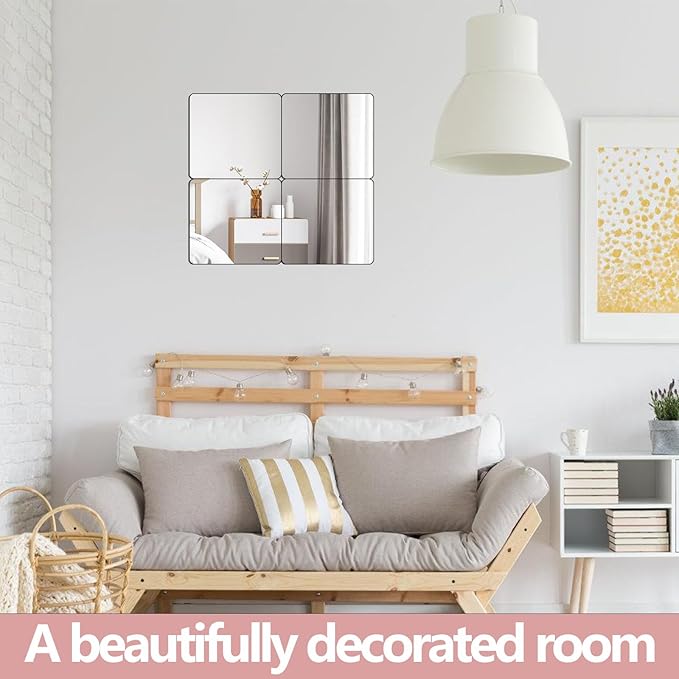 Unbreakable Wall Mirror Full Length,Over the Door Mirror for Bedroom,4Pcs 10inchx10inch Acrylic Mirror Kids,Shatterproof Plexiglass Long Mirrors,Children Non Glass Stick on Mirrors Tiles self adhesive