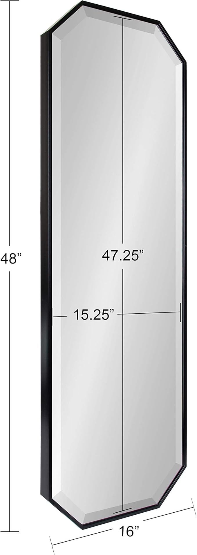 Kate and Laurel Rhodes Modern Full Length Octagon Wall Mirror, 16 x 48, Black, Decorative Glam Geometric Wall Accent