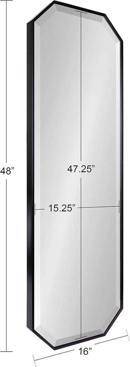 Kate and Laurel Rhodes Modern Full Length Octagon Wall Mirror, 16 x 48, Black, Decorative Glam Geometric Wall Accent