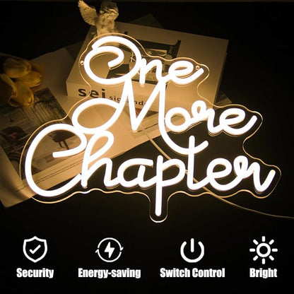 One More Chapter Neon Sign Read Books Neon Light Warm White Letter LED Signs for Wall Read Neon Lights Signs for Bedroom Study Reading Room Library Bookstore Classroom Decor Bookish Gifts