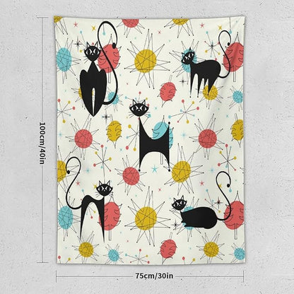 ICMOLYYENLO Abstract Cat Tapestry, Medieval Abstract Atomic Star Cat Vintage Home Wall Hanging Art Tapestry for Bedroom Living Room Dormitory 30x40 Inch