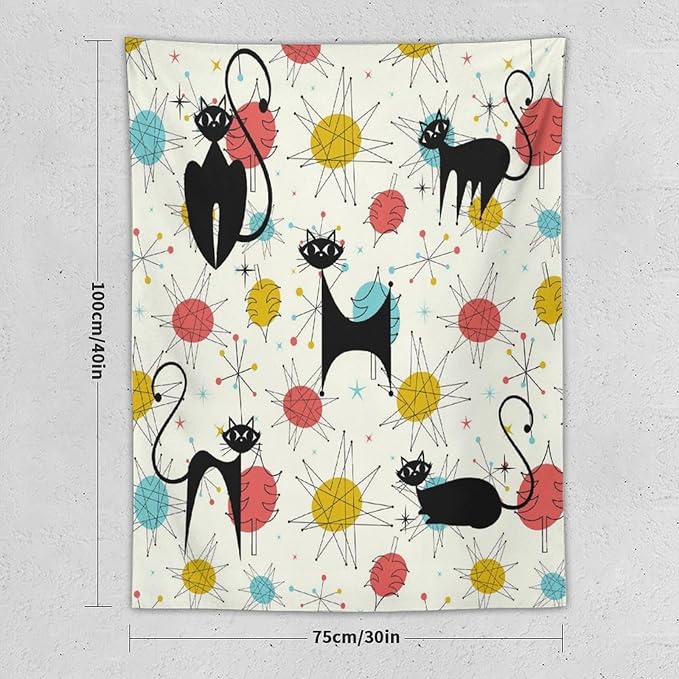 ICMOLYYENLO Abstract Cat Tapestry, Medieval Abstract Atomic Star Cat Vintage Home Wall Hanging Art Tapestry for Bedroom Living Room Dormitory 50x60 Inch