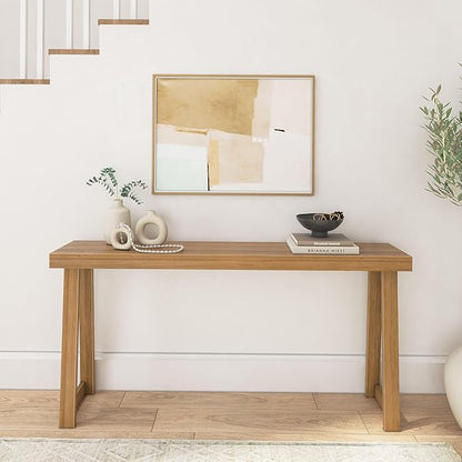 Plank+Beam Solid Wood Console Table, 66 Inch, Sofa Table, Narrow Entryway Table for Hallway, Behind The Couch, Living Room, Foyer, Easy Assembly, Pecan