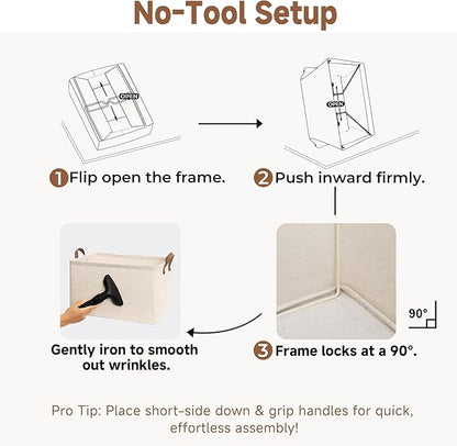 StorageWorks Storage Bins, Shelves Baskets for Organizing, Large Fabric Closet Organizers with Handles, Metal Frame, Beige（Cotton-linen）, 2-Pack