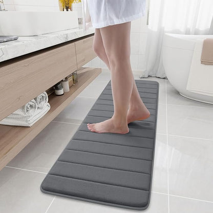 Buganda Memory Foam Bath Mat, 59" x 17", Ultra Soft and Non-Slip Bathroom Rugs, Water Absorbent and Machine Washable Bath Rug Runner for Bathroom, Shower, and Tub, Grey