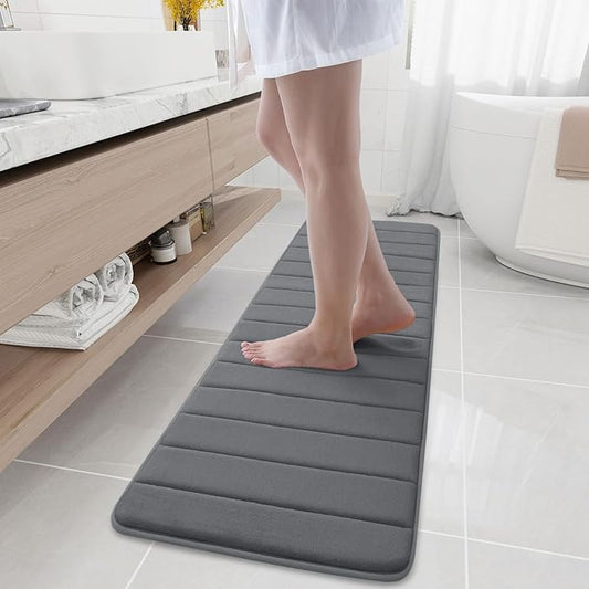 Buganda Memory Foam Bath Mat, 59" x 17", Ultra Soft and Non-Slip Bathroom Rugs, Water Absorbent and Machine Washable Bath Rug Runner for Bathroom, Shower, and Tub, Grey