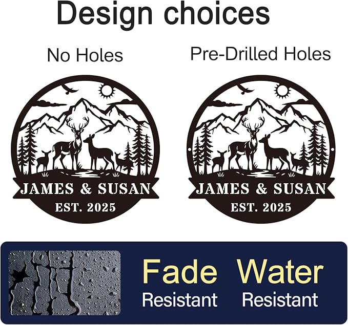 Personalized Rustic Metal Deer Cabin Sign, Outdoor Welcome Sign for Front Porch, Great Custom Metal Name Sign Gift for Hunters, Farmhouse Cabin Decor