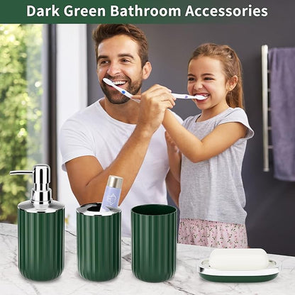 24 PCS Dark Green Bathroom Accessories Set with Shower Curtain and Rugs, Bathroom Sets with Extra Soft and Absorbent Bath Rugs Shower Curtain Bathroom Accessory for Bath