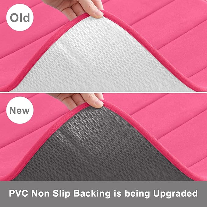 Buganda Memory Foam Bath Mat, 35.4" x 24", Ultra Soft and Non-Slip Bathroom Rugs, Water Absorbent and Machine Washable Bath Rug Runner for Bathroom, Shower, and Tub, Deep Pink