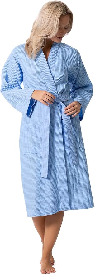 Turkish Linen Waffle Knit Lightweight Kimono Spa & Bath Robes for Women - Quick Dry - Soft