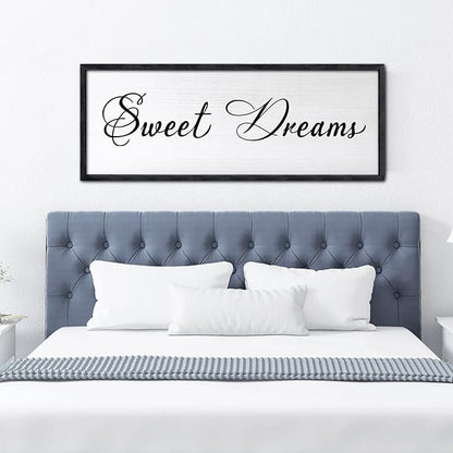 Sweet Dreams Wall Decor Above Bed 40x15 Inch Large Master Bedroom Hanging Wood Rustic Framed Farmhouse Sweet Dreams Sign Guest Room Aesthetic And Minimalist Over Bed Wall Art（Black）