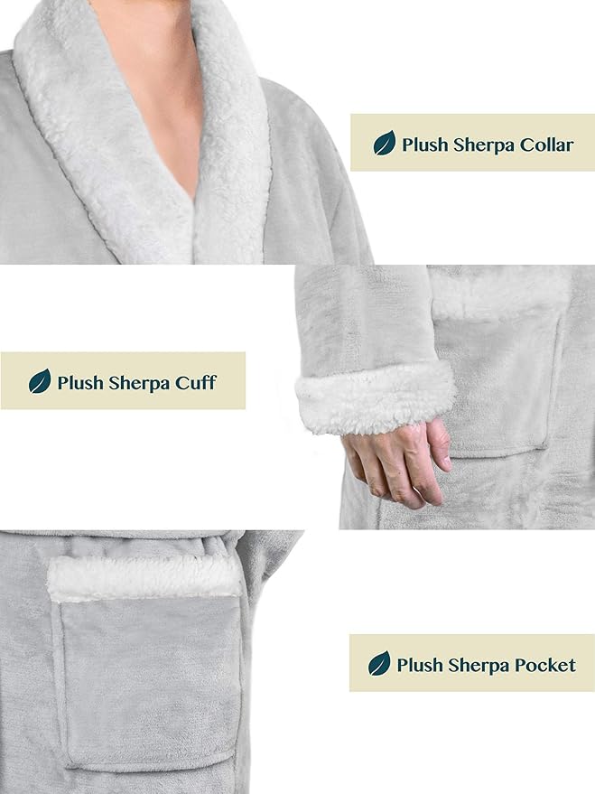 PAVILIA Mens Soft Robe | Warm Fleece Robes for Men, Soft Spa Bathrobe with Shawl Collar and Pockets
