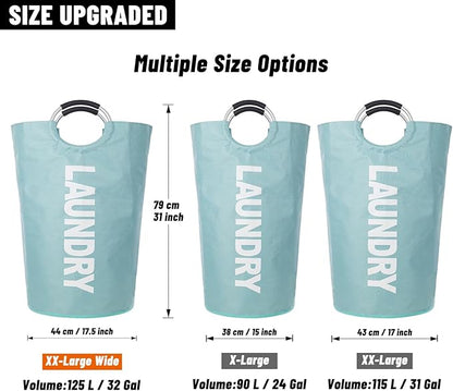 Caroeas 125L Laundry Basket,Large Laundry Hamper, Laundry Bag with Padded Handles, Clothes Hamper Stands Up Well, Collapsible Free Standing Easy Storage Washing Bin (Light Blue,125L)