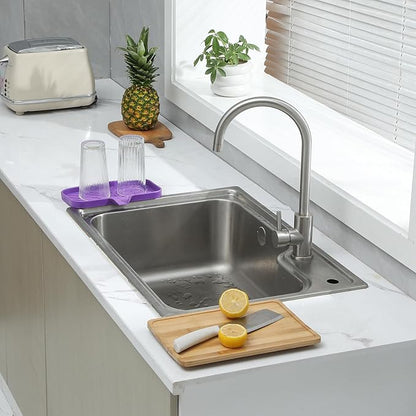 Silicone Bathroom Soap Dishes with Drain Spout-Bathroom and Kitchen Sink Organizer,Sponge Holder,Dish Soap Tray,Perfect for Dispenser,Scrubber,Bottle,Cup on Sink or Counter-Purple 9.6"×5.3"