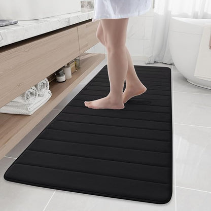 Buganda Memory Foam Bath Mat, 70" x 24", Ultra Soft and Non-Slip Bathroom Rugs, Water Absorbent and Machine Washable Bath Rug Runner for Bathroom, Shower, and Tub, Black