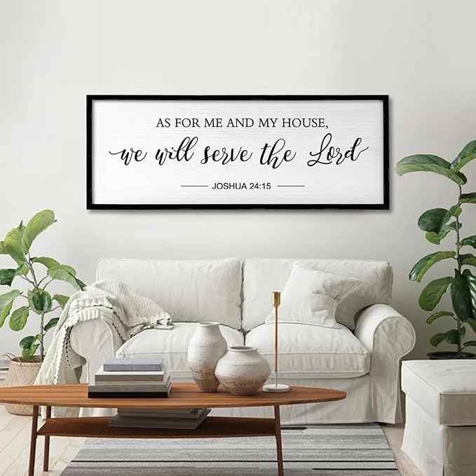 As for Me and My House We Will Serve the Lord Wall Decor - 40" x 15" Large Rustic Family Living Room Wood Framed Home Sign Joshua 24 15 Christian Bible Verse Plaque Hanging Wall Art(Black)