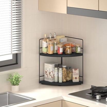 ZGO 2-Tier Bathroom Counter Organizer, Corner Bathroom Organizer Countertop, Makeup Organizer for Vanity Skincare Organizers and Storage, Kitchen Counter Shelf Organizer Perfume Organizer(Black)