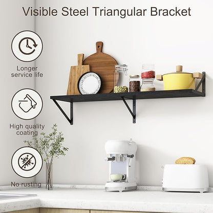 36"W x 10"D Floating Shelves, 10 Inch Deep Black Floating Shelves, Farmhouse Rustic Deep Wall Shelves for Home Decor, Wide Large Floating Shelf for Bathroom, Living Room, Kitchen, Study Room