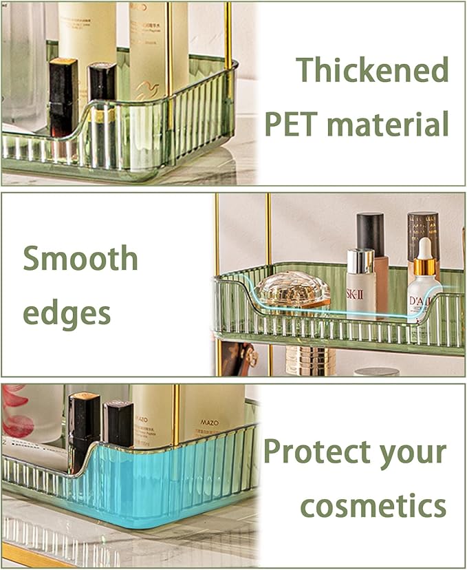 Bathroom Counter Organizer Countertop Storage, Cosmetics Skincare Shelf, Makeup Organizer Perfume for Dresser Vanity Tray, Spice Rack for Kitchen(2 Tier-Green)