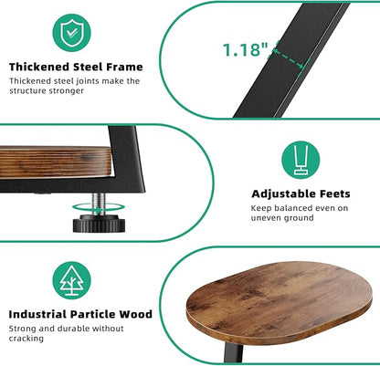 Side Table, Small End Table with Metal Frame, 3-Tier Bedside Tables, Round Side Tables for Living Room Bedroom Couch Bathroom, Oval, Vintage Brown