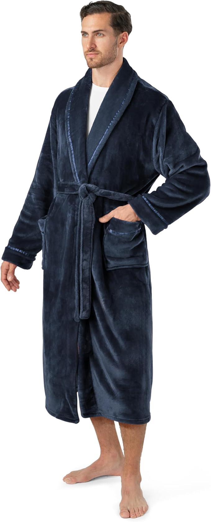 PAVILIA Mens Soft Robe | Warm Fleece Robes for Men, Soft Spa Bathrobe with Shawl Collar and Pockets