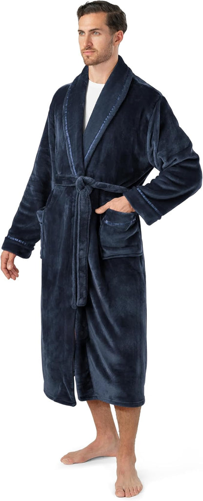 PAVILIA Mens Soft Robe | Warm Fleece Robes for Men, Soft Spa Bathrobe with Shawl Collar and Pockets
