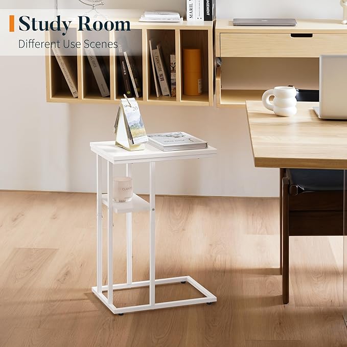 Yoobure C Shaped End Table, Side Table for Couch and Bed, Small Side Tables for Small Spaces, Living Room, Bedroom, Rustic Snack Tables