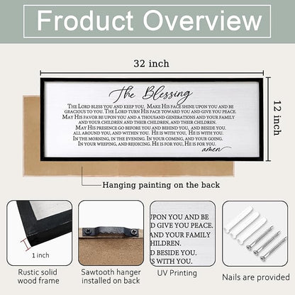 The Blessing Christian Song Lyrics Wall Decor 32"×12" Bible Verse May The Lord Bless You Scripture Wall Art Sign (Black)