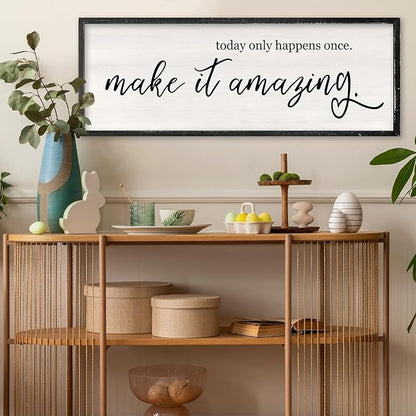 RLWangChao Today Only Happens Once Make It Amazing Wall Art Decor 40x15 Inch Large Inspirational Quote Sign Rustic Living Room Vintage Wood Frame Office Motivational Home Wall Hanging (Black)